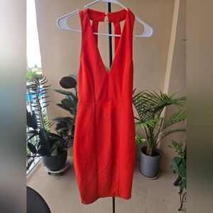 Privy Red Halter Bodycon Midi Dress Size S